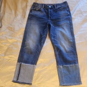 American Eagle Outfitters Vintage HI -RISE Jeans Patched Cuffs. Sz 8 Short